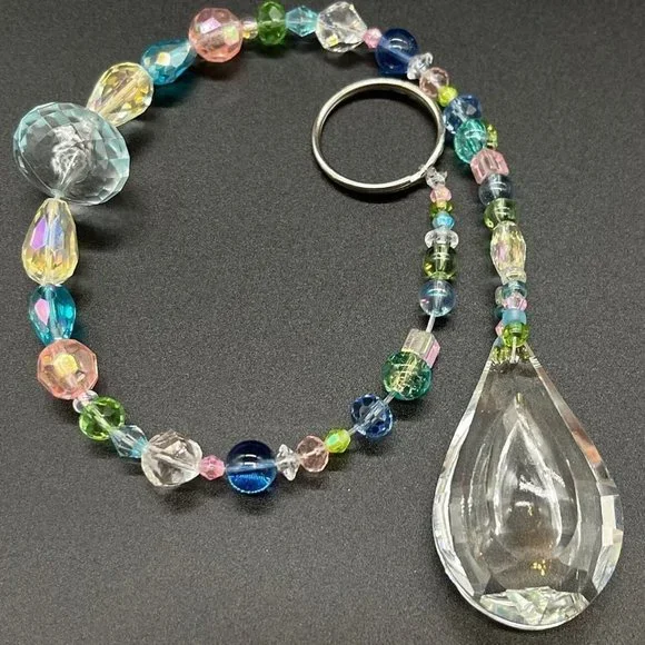 Handmade Beaded Suncatcher - Pastel - Clear Crystal Prism - Hanging Decor - Picture 2 of 14